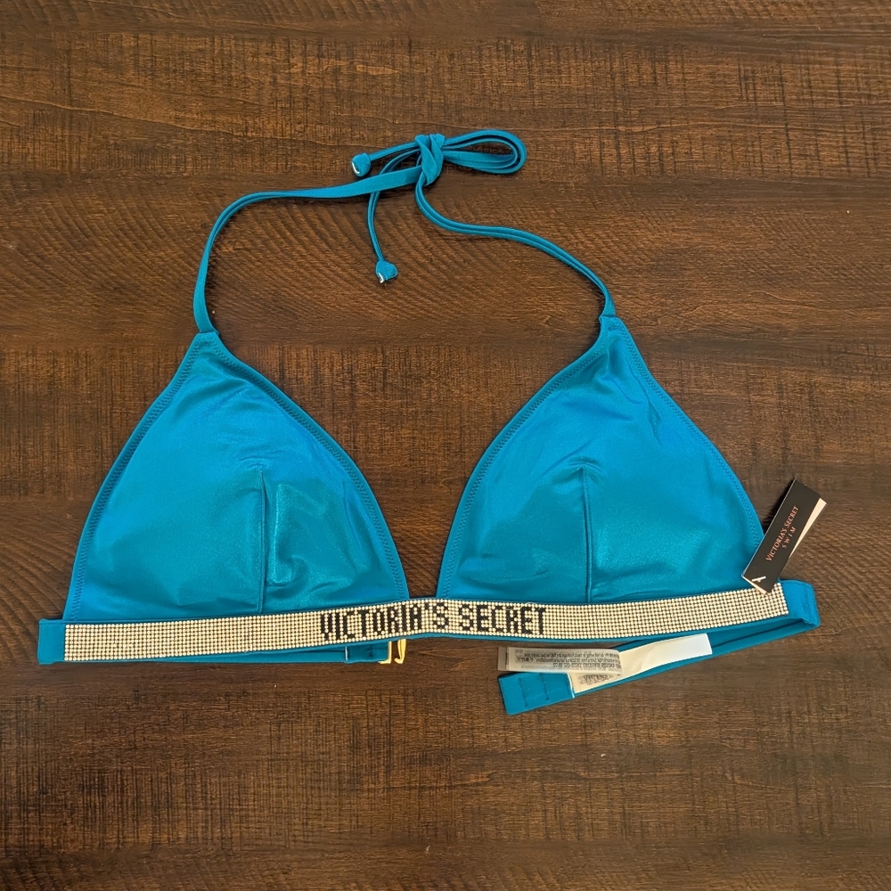 Victoria's Secret Shine Strap Swim Triangle Bikini Top. Shoreline Blue. Sz XL